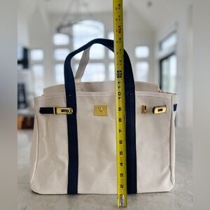Boatkin-style canvas tote + navy handles. NEW, In-hand & ready to ship!